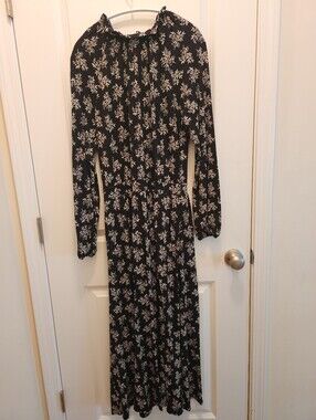 Boden Black Maxi Dress with Cream Floral Print